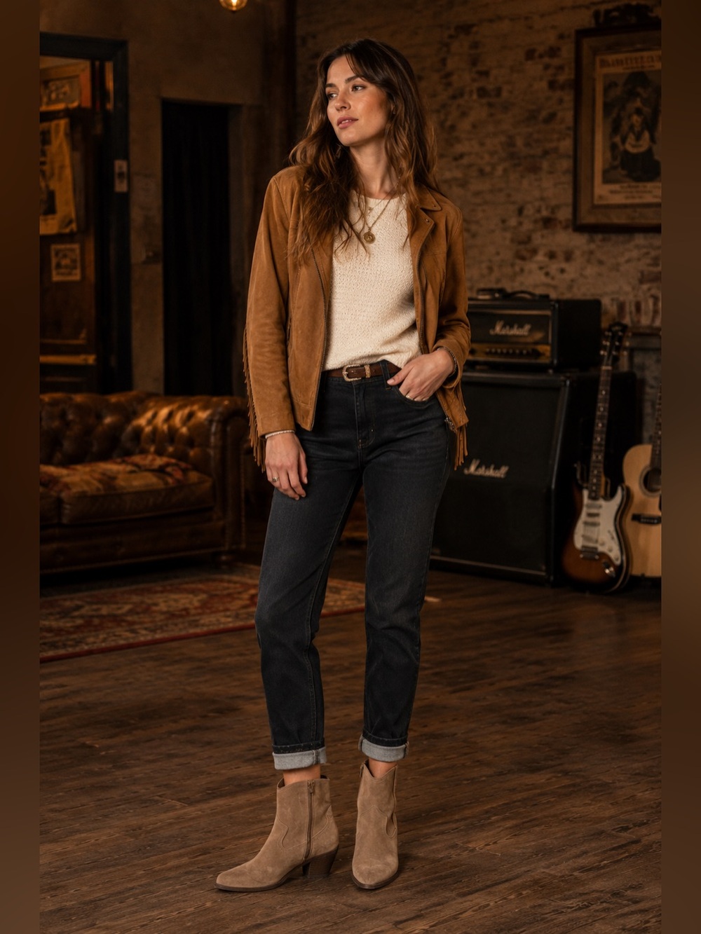 Suede Western Ankle Boots in tan